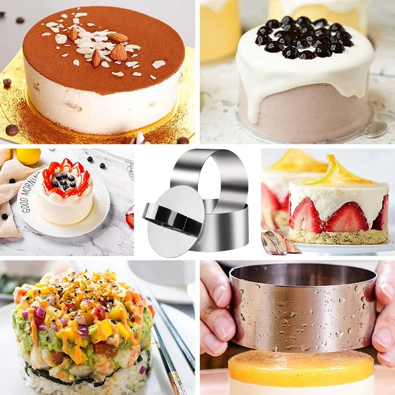 Stainless Steel Round Cake Mold With Pusher Cake Decorating Tools Diy Cake Mousse Pastry Ring Mold Cooking Rings Baking Tools