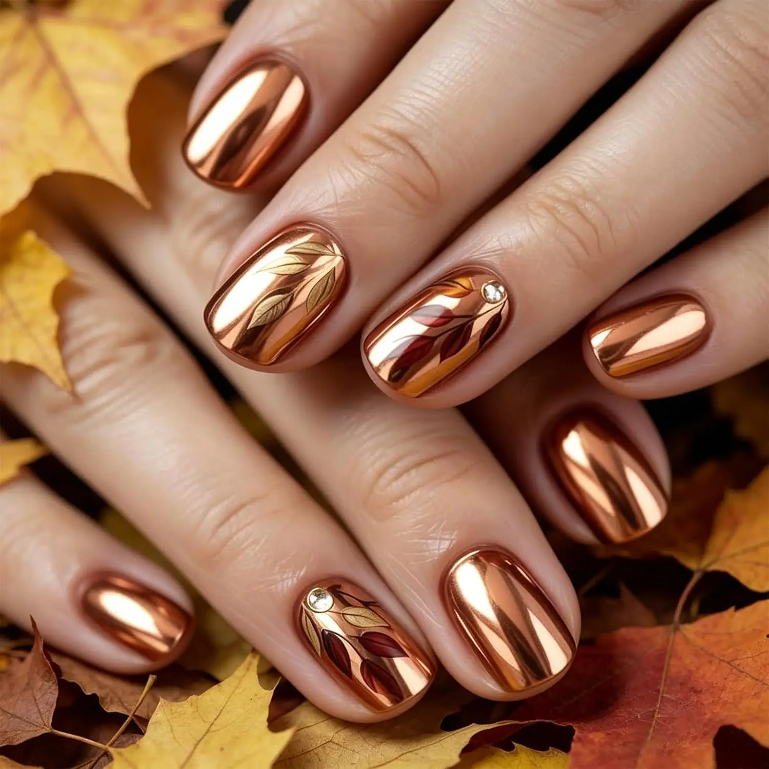Fall Press on Nails Short Square Fake Nails Gold Leaf Fake Nails Autumn Style Leopard Print False Nails Maple Leave Acrylic Nail