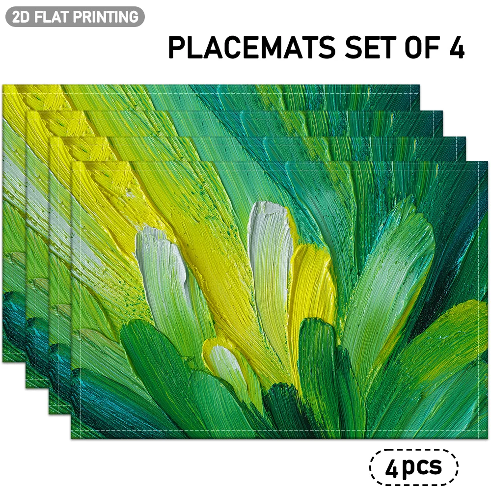 Thick Paint Texture Floral Placemats 4PC Colorful Abstract Dining Mats For Home Kitchen Table Use