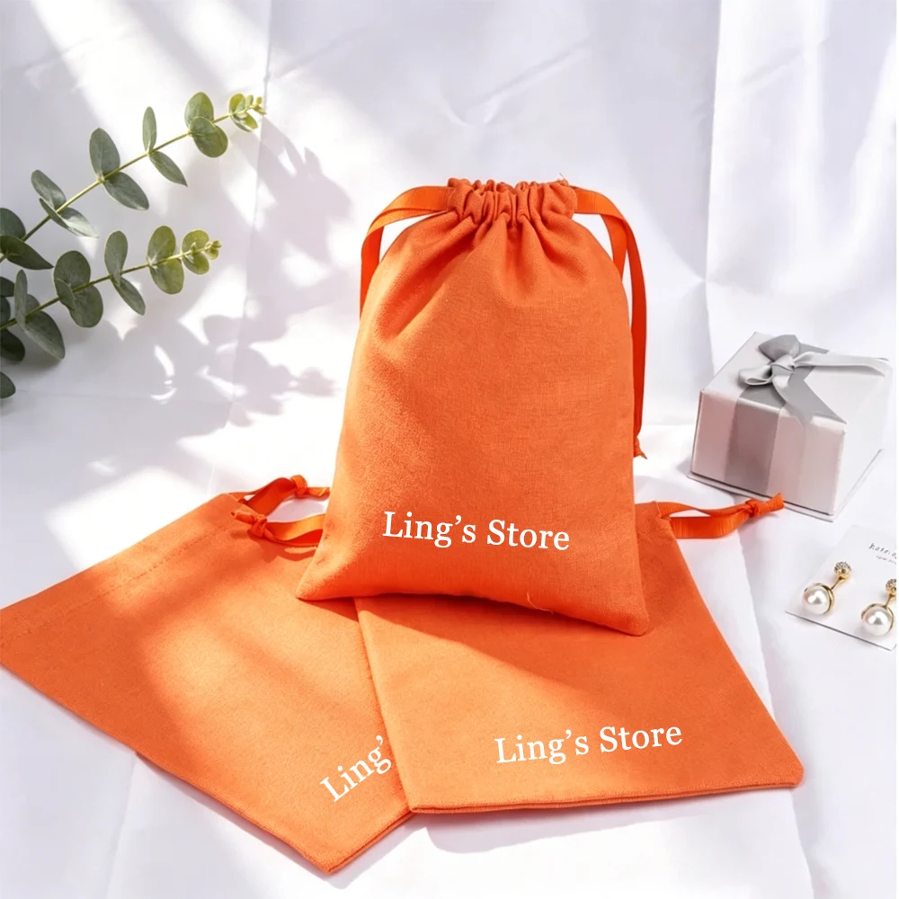 100 Stück Großhandel Benutzerdefinierte Logo-Schmuckbeutel aus Baumwolle, Geschenkverpackung, Leinenbeutel mit Kordelzug für Süßigkeiten, Kosmetik, Parfüm, Schlüsselanhänger-Organizer – Detail 2