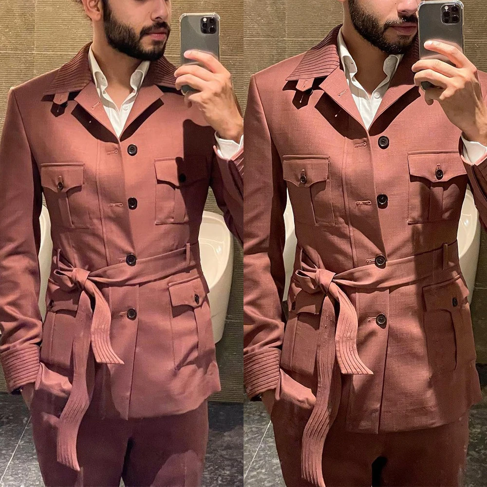 Special Unique Men Suits With Two Pieces Jacket And Pants Belt Business Designer  Formal Occasion Party Tuxedos