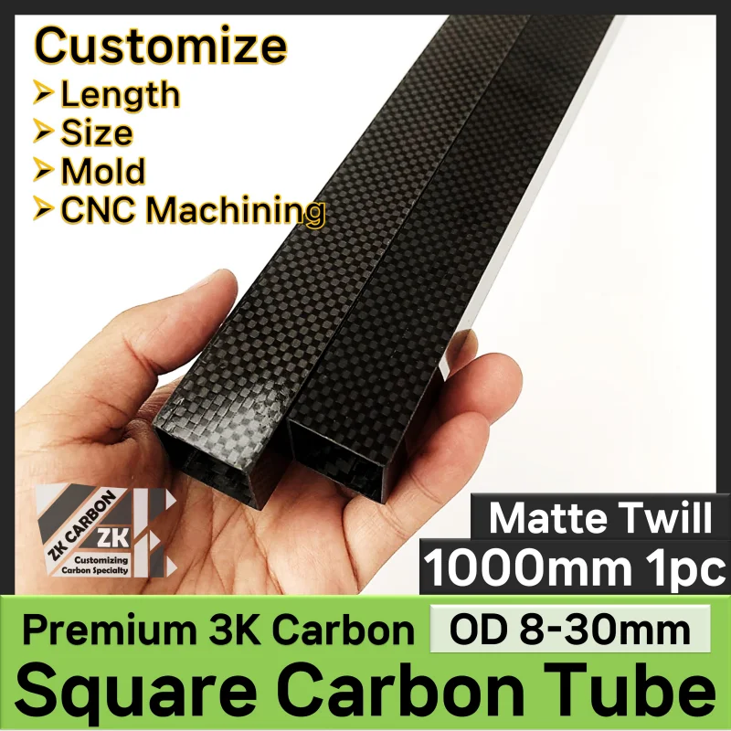 1pc/lot 1000mm Square Carbon Fiber Tube for RC Airplanes OD 10mm 12mm 15mm 18mm 20mm 22mm 24mm 30mm Matte 3K Weave Twill