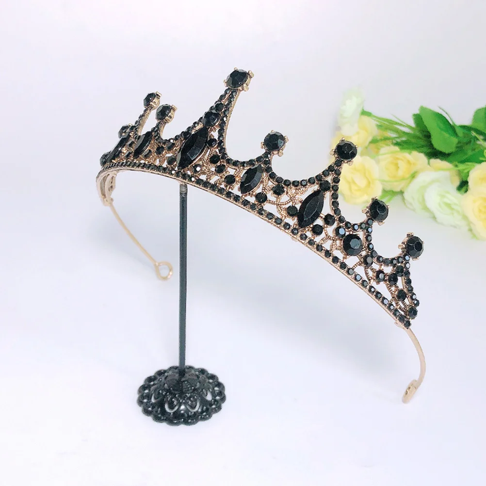 1 pc Retro Crown Accessory Baroque Style Black Crystal Headdress Lightweight Comfortable Charming Decoration Prop
