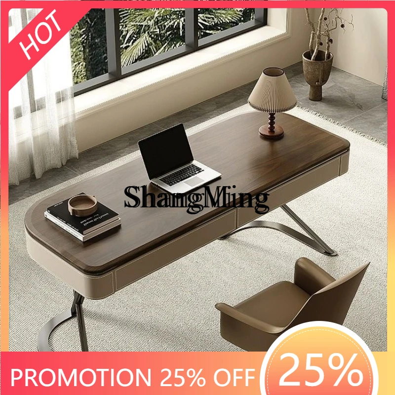 

SM new high-grade solid wood desk modern minimalist home living room study desk walnut veneer