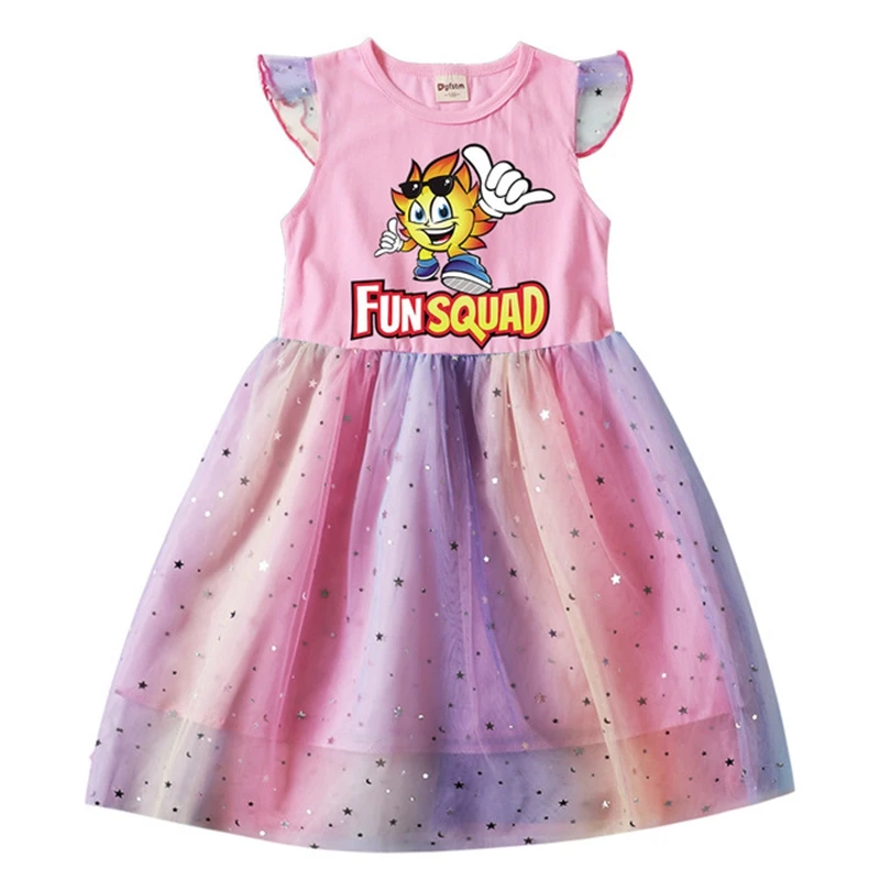 Fun Squad Gaming Girls Clothes New Summer Princess Dresses short Sleeve Kids Dress Party Girls Dresses Children Clothing 3-8Y