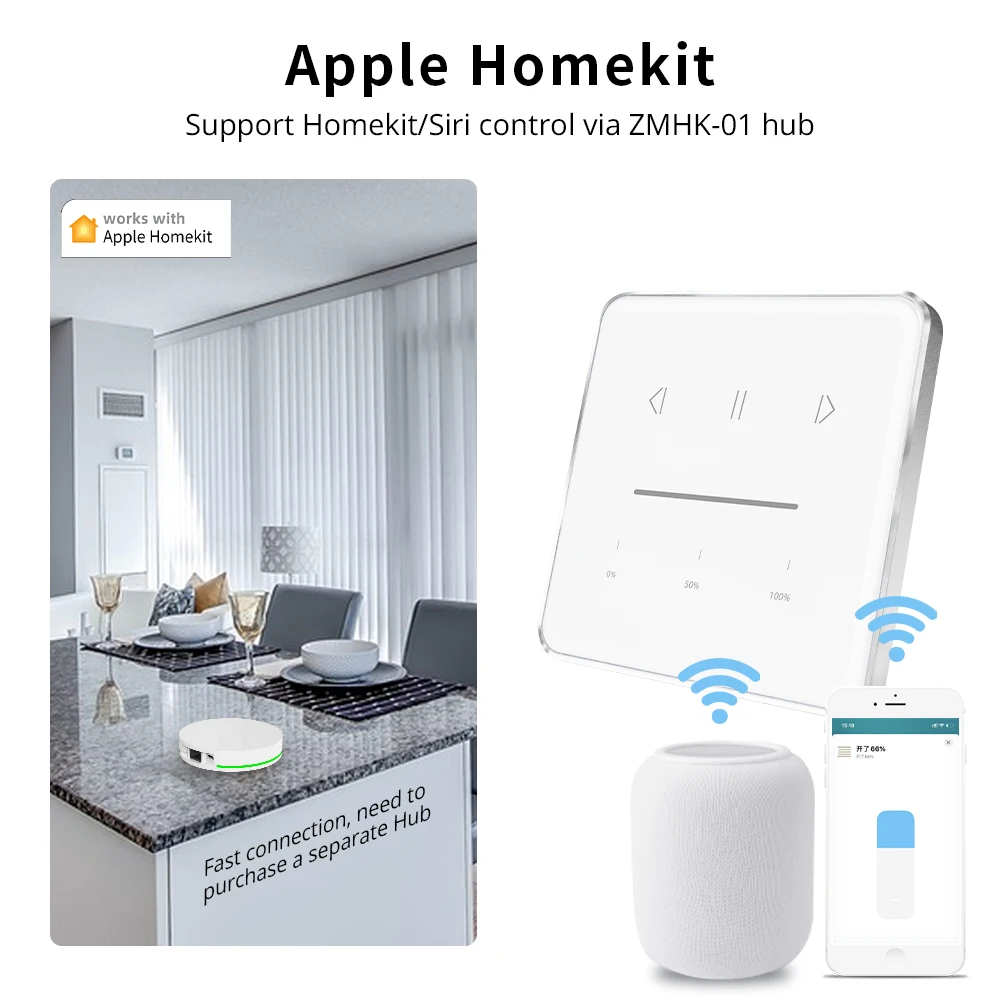 Zemismart Zigbee Curtain Switch Work with Tuya for Roller Shade Motor Smart Shutter Switch with Percentage Control Alexa Google