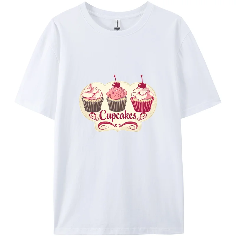 Summer Print T-shirt, Casual T-shirt, Furious Women's Short T-shirt, Cream cake pattern, girl's favorite,  cupcake, 100% cotton.