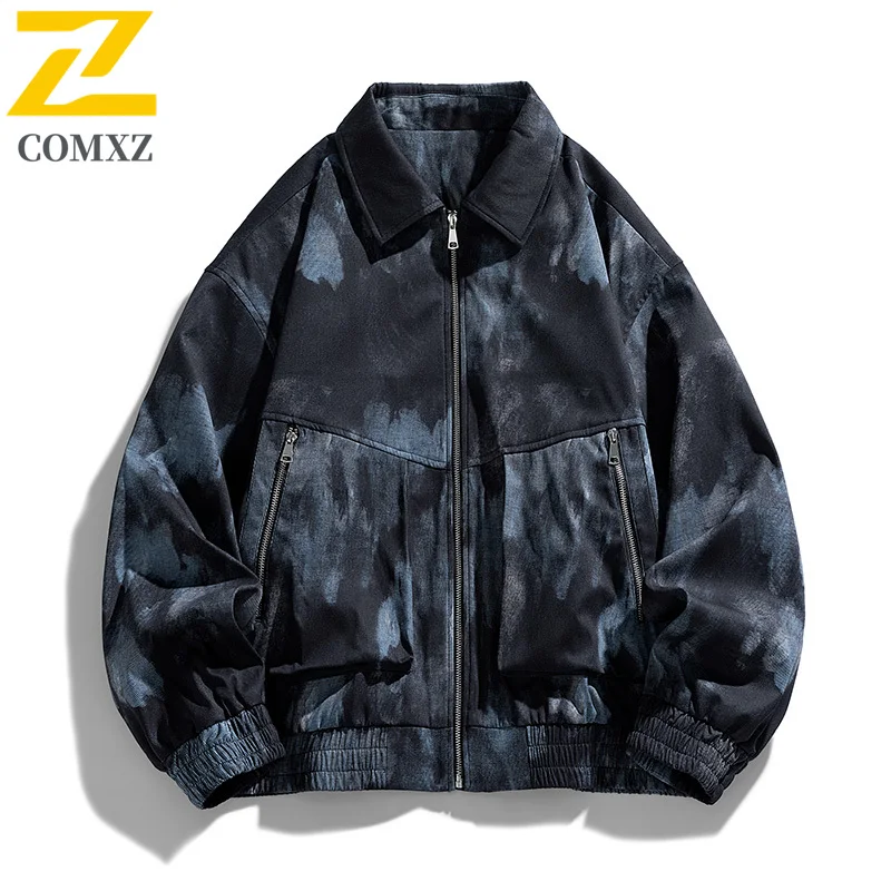 

Men Jacket 2025 New Ink Tie Dyeing Trendy Versatile Comfortable Breathable Collar Jacket Outdoor Casual Loose Men Zipper Jacket