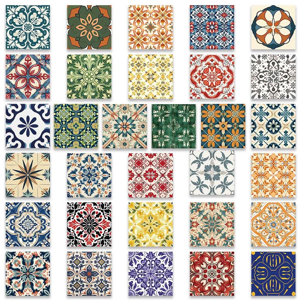 62pcs Vintage Colored Tiles Stickers Pack Guitar Stationery Phone Diy Journaling Materials Journal Accessories Sticker Aesthetic