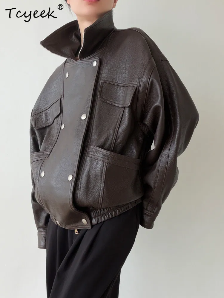 Tcyeek veste en cuir véritable femmes printemps automne vêtements en peau De mouton naturelle manteau en cuir femmes manteaux coupe ample Jaqueta De Couro