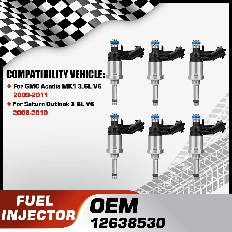 

Car Engine Fuel Injectors Nozzle For GMC Acadia MK1 3.6L V6 2009-2011 Saturn Outlook 3.6L V6 2009-2010 12638530 12632255 FJ994