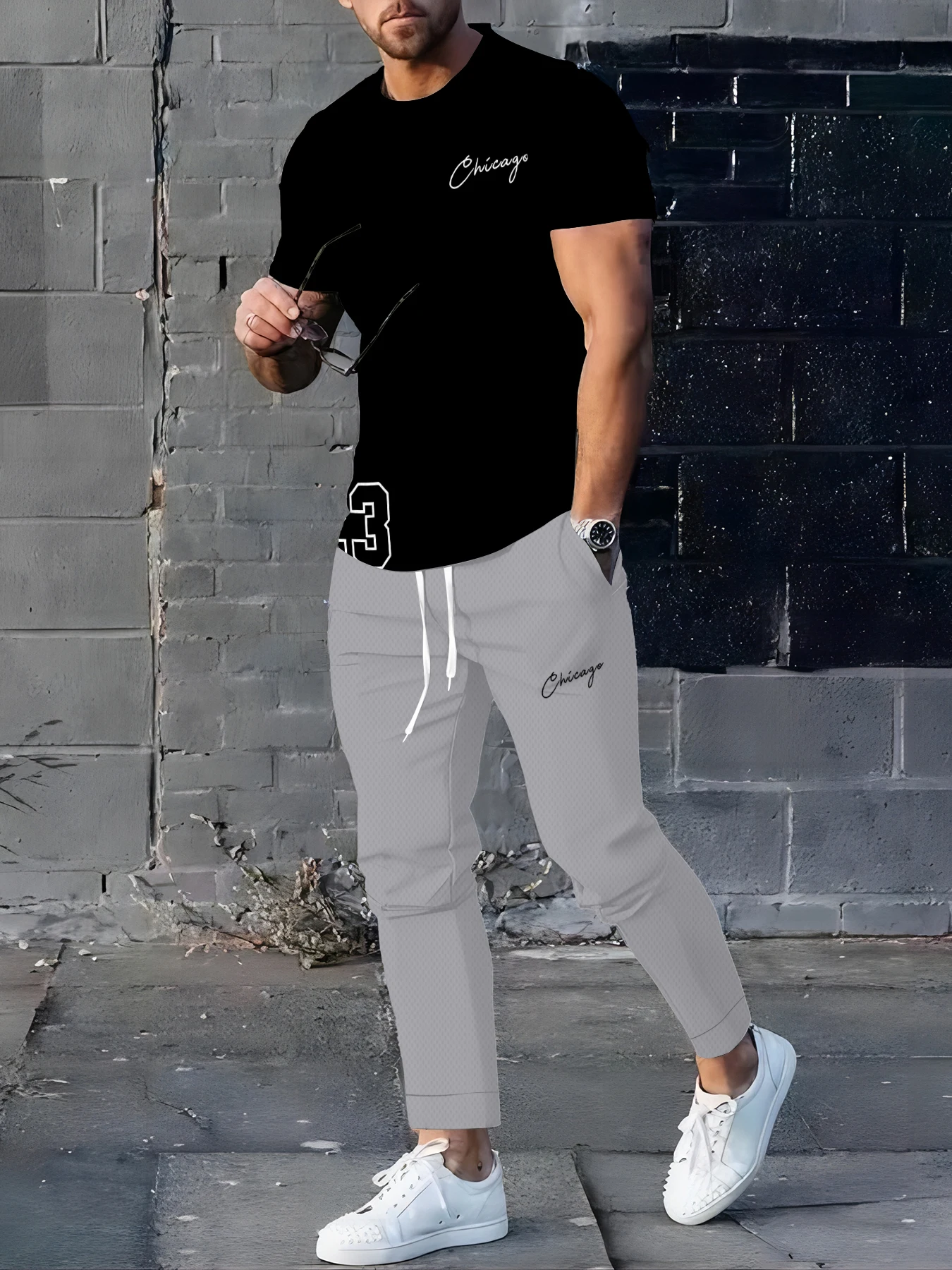 

New Summer 2025 casual and fashionable 3D printed men's sportswear set