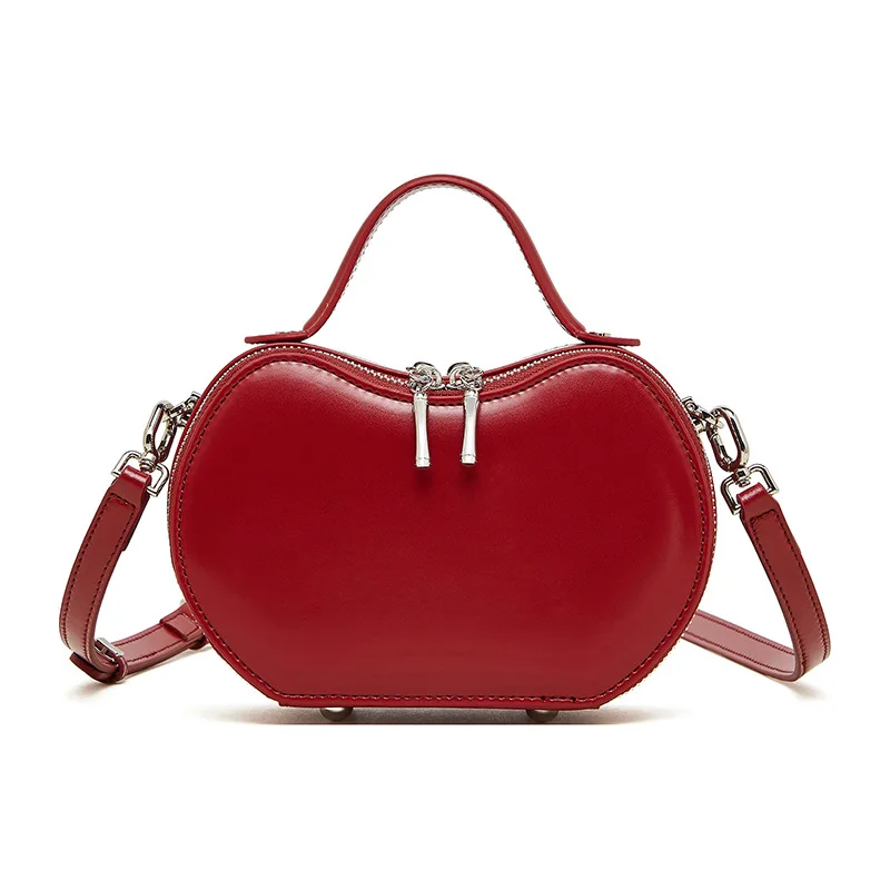 2025 nuevo bolso de manzana de cuero genuino de verano para mujer, bolso de hombro tipo bandolera a la moda, diseño de nicho único, bolso rojo elegante