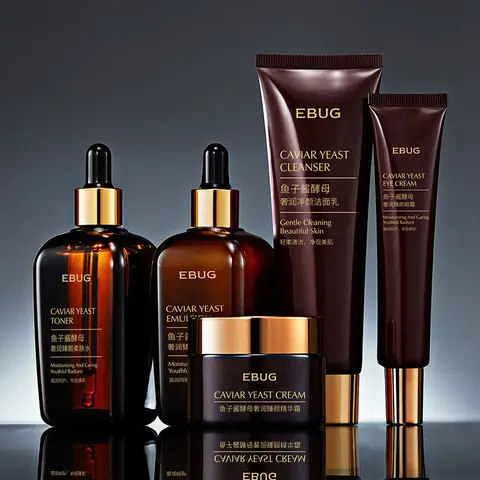 Facial Skin Care Set With Box Caviar Yeast Essence Face Cream 5pcs Moisturizing Skincare Kit Beauty Health Korean Facial Suit