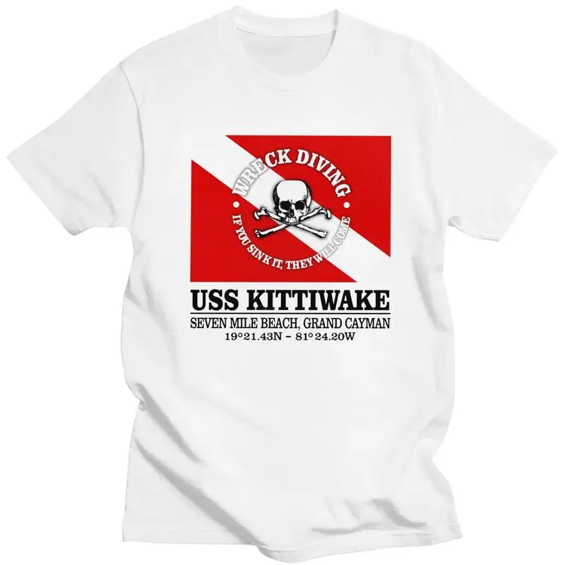 Custom USS Kittiwake Scuba Diving T Shirt for Men 100% Cotton Tee Short Sleeves Diver Dive Flag T-shirts Slim Fit Clothing Gift