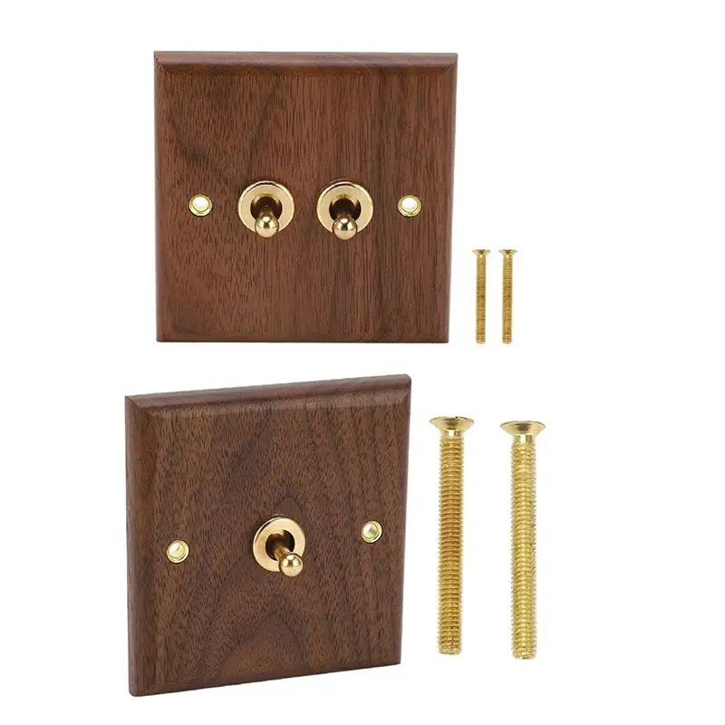 ABKJ-250V Single And Double Toggle Switch Wall Light Toggle Switch Retro Walnut Wood Wall Mount Panel With Brass Screw