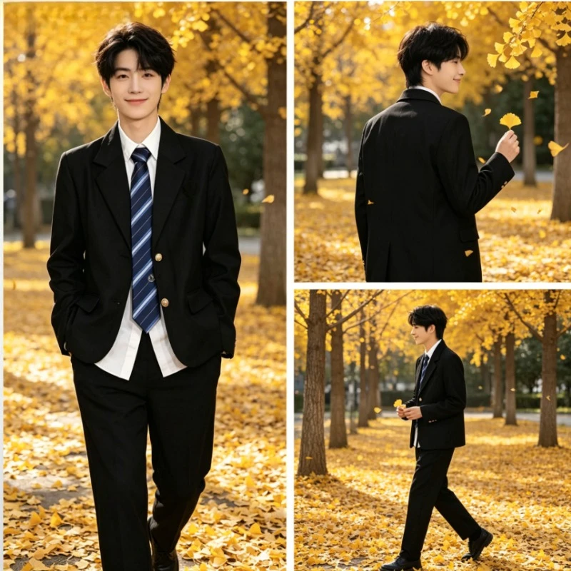 DK School Uniform Two-Button Suit, Japanese College Solid Jacket for Boys, Great for Graduation Photo and Daily Class Wear