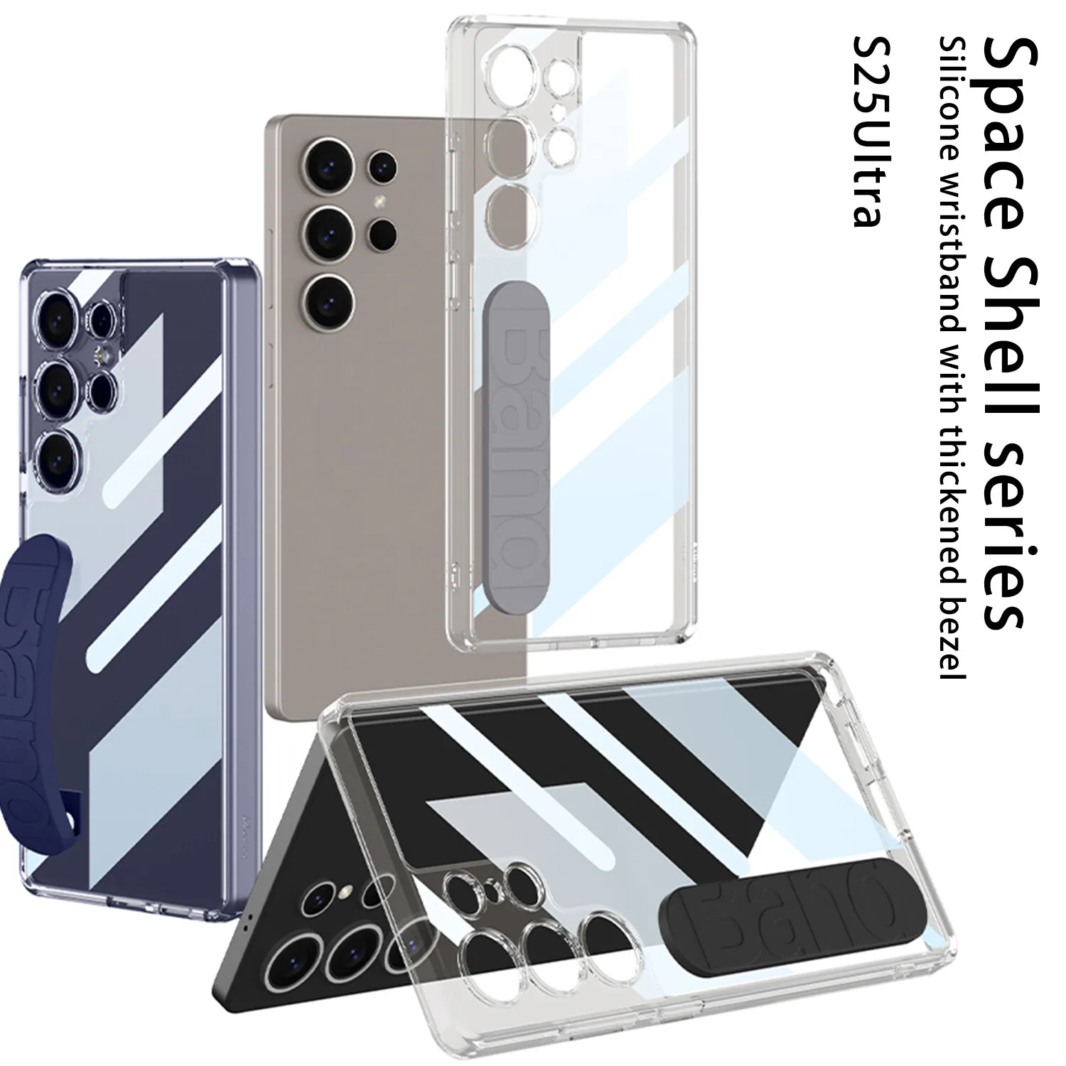 Silicone Wrist Strap Clear Phone Case For Samsung Galaxy S25 Ultra Phone Holder Stand Shockproof Protect Cover