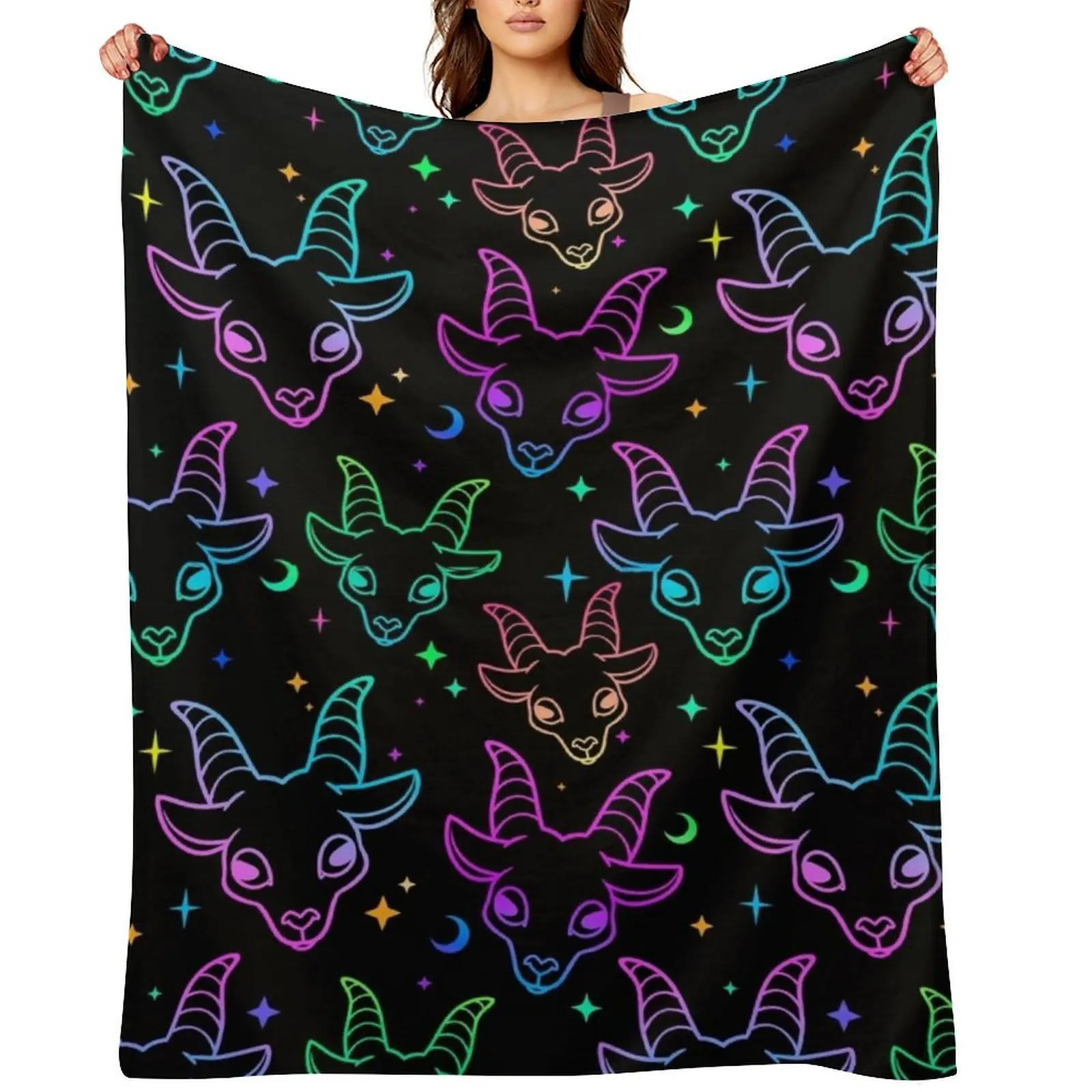 

Little Baphomet/Pastel Goth /Kawaii Pastel /Creepy Cute/ /Black and Pink/ Skulls and Bats Throw Blanket Furrys Thins Blankets