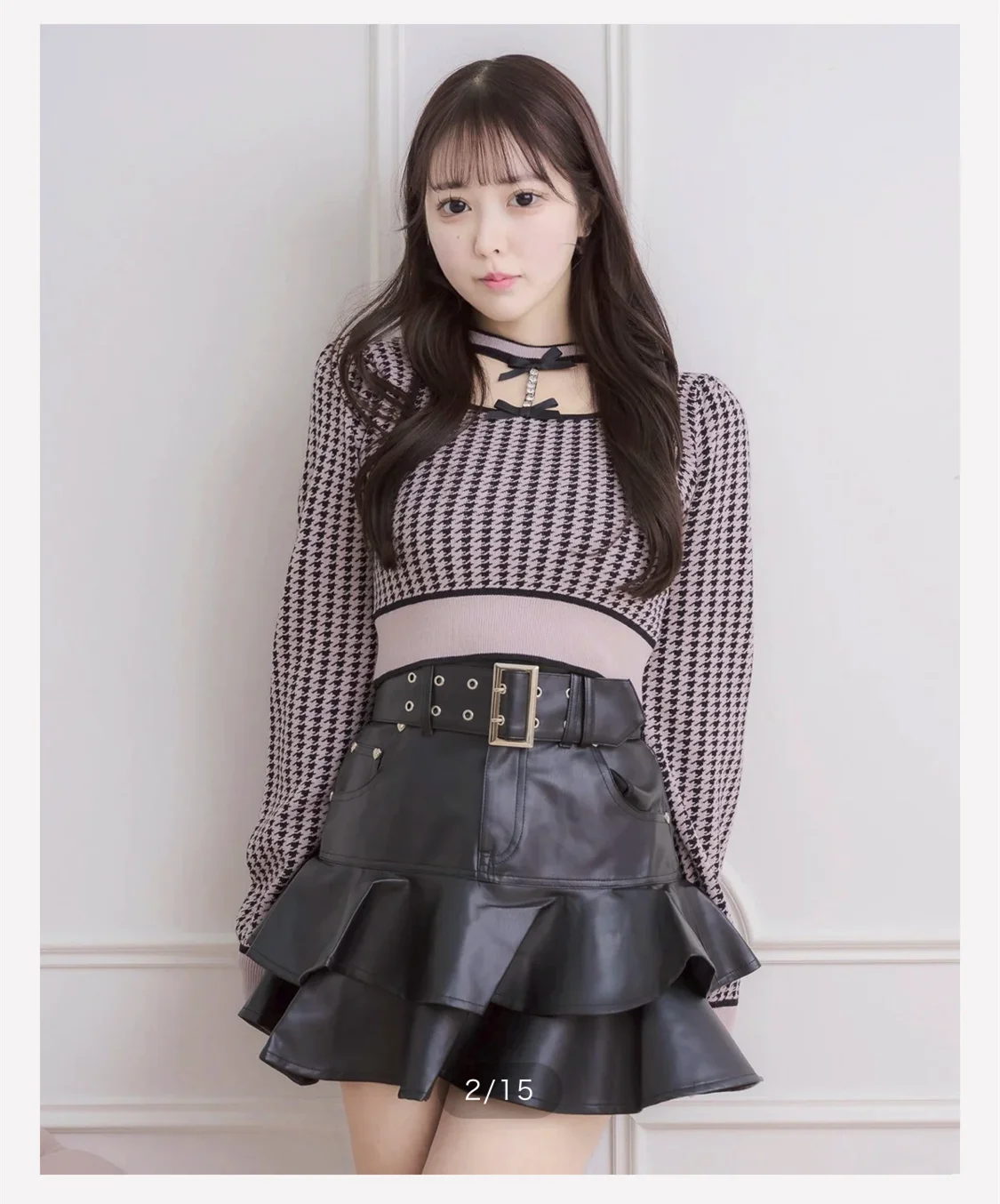 Japanese Style Elegant Sweet Plaid Jacquard Sweater Bow Rhinestone Chain Hollow Collar Long Sleeve Knitted Pullovers for Women