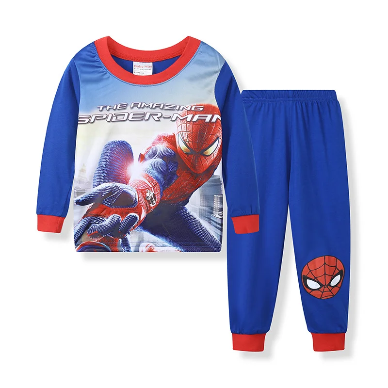 2pcs/set Marvel Kids Pajamas Spider Man Sets Baby Girls Boys Cotton Sleepwear Cartoon Long Sleeve Tshirt+Pants Set Home Costume