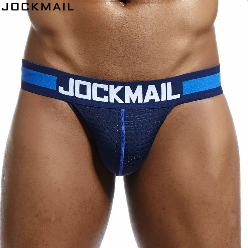 JOCKMAIL Men Mesh Low Waist Sexy Men Underwear Briefs Gay Penis Pouch Wonderjock Bikini Gay Underwear Man Jockstrap Thong Tanga