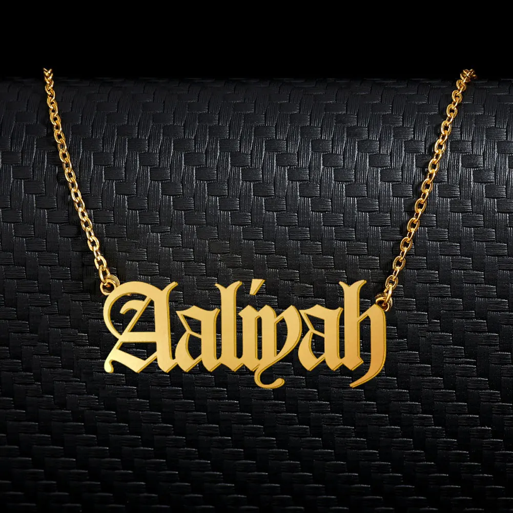 Aaliyah Old English Name Necklace Stainless Steel for Women Jewelry Nameplate Pendant Femme Mothers Girlfriend Gift