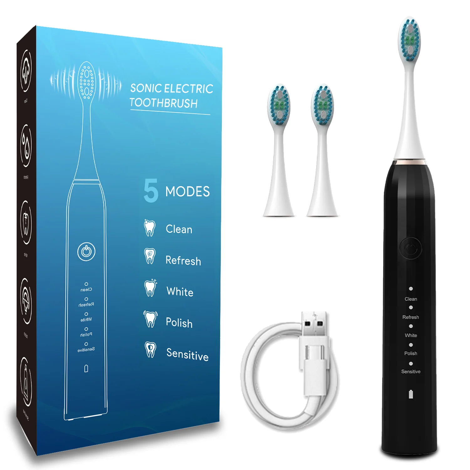 

Sonic Electric Toothbrush New Products Comfortable To Hold Dental Electric Brush Rechargeable Equipped With Two Toothbrush Heads