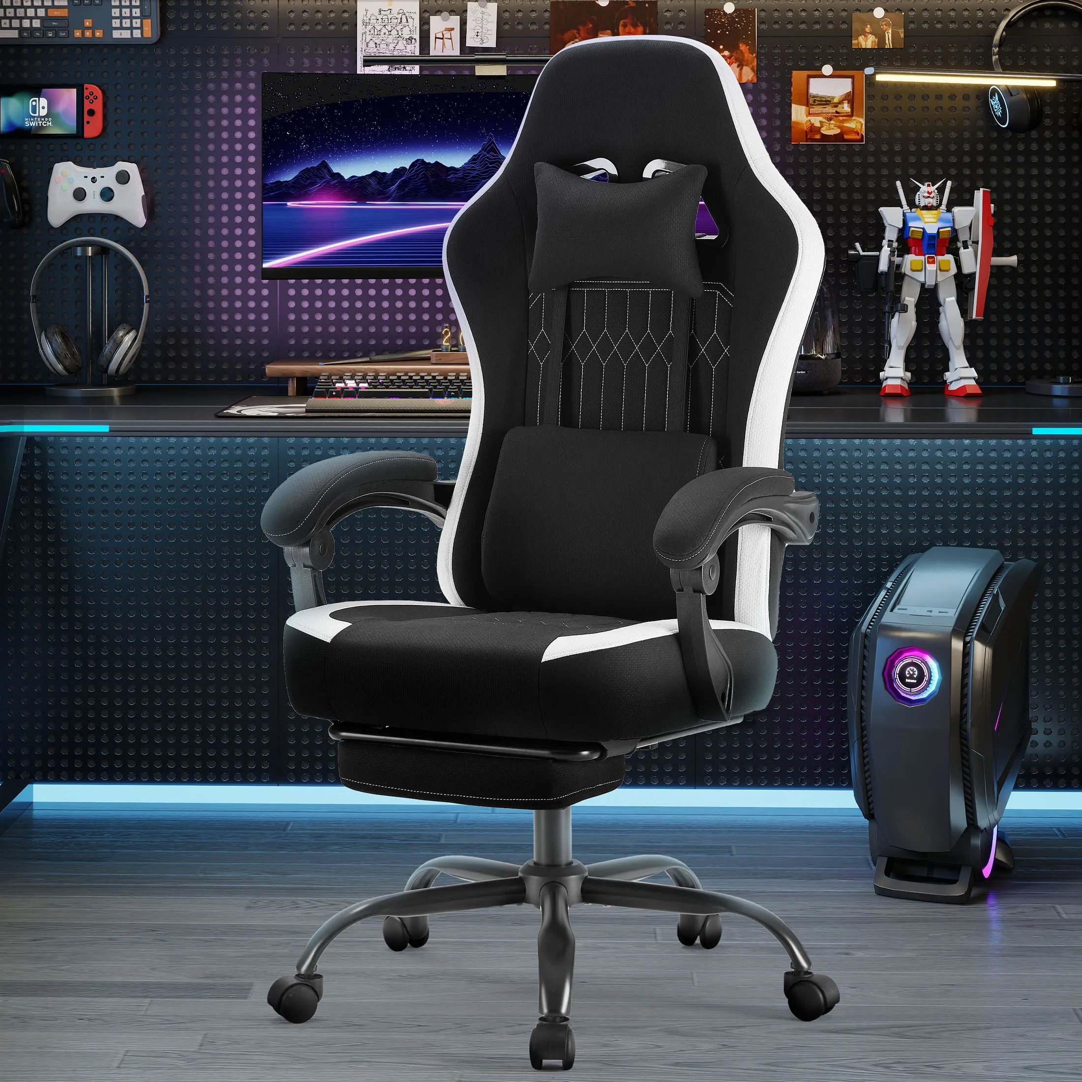 

Computer Gaming Chair - High Back Ergonomic Desk Chair with Footrest and Lumbar Support, Height Adjustable Task Chair