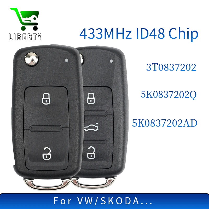 

Liberty 2/3 Buttons 5K0837202AD 433MHz ID48 Chip Remote Flip Key For VW Volkswagen Beetle Caddy Eos Golf Jetta Polo Scirocco Tig