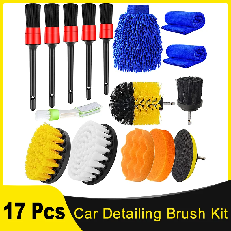 

17 Pcs Car Detailing Cleaning Brush Kit for Cleaning Car Dirt Dust Wheel Exterior Bumpers Inner Fender Tire Leather Air Vents