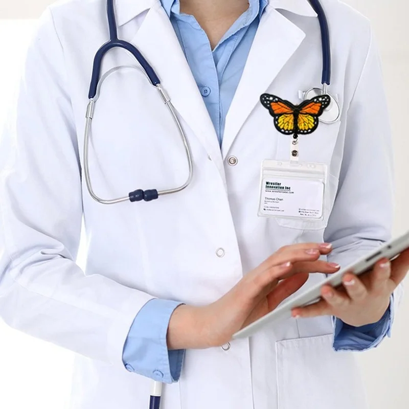 Butterfly Badge Reel With Transparent Badge Holder Retractable Felt Card Clips Badge Reels For ID Tag Working Permit