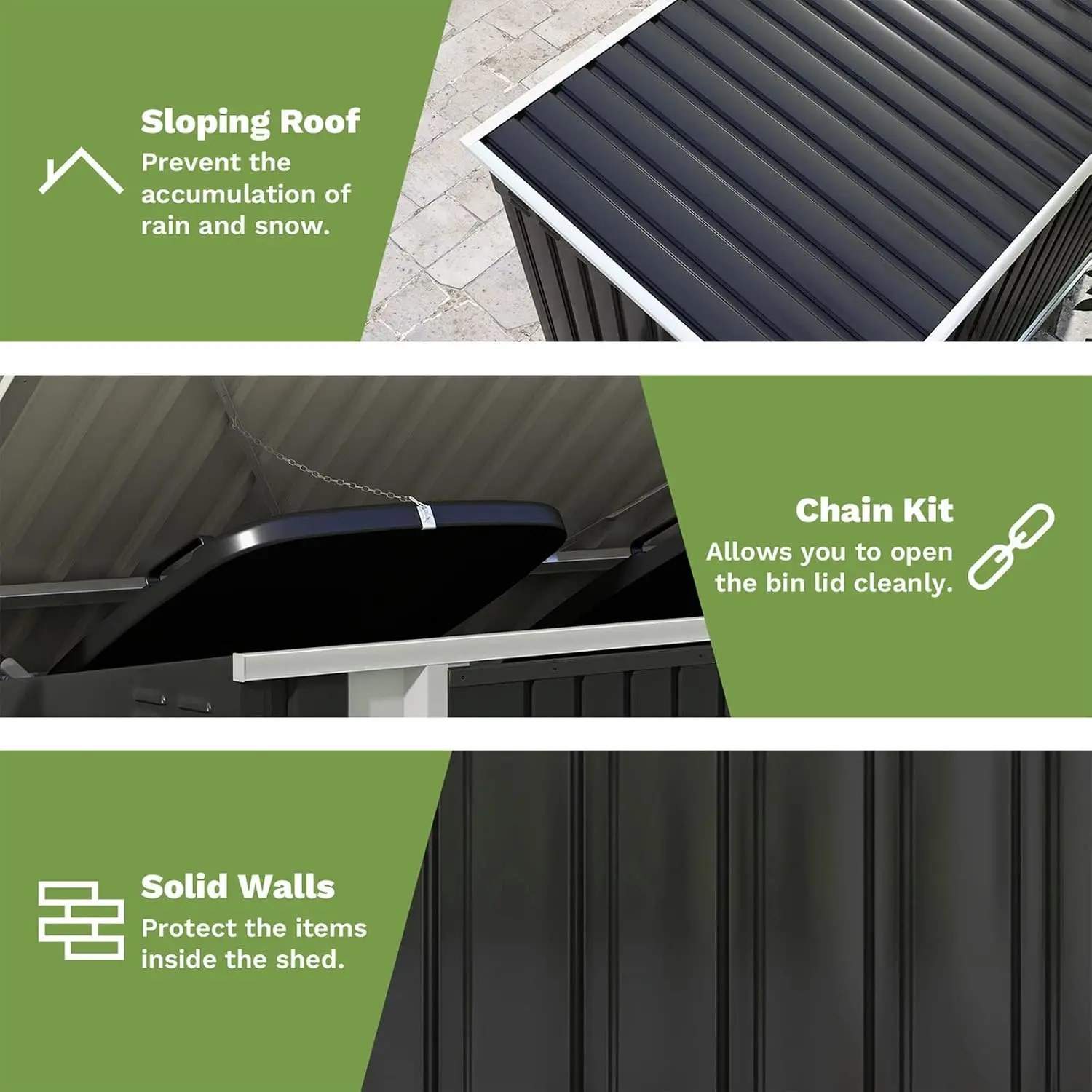 6x3 FT Horizontal Metal Shed, Outdoor Trash Can Storage Shed