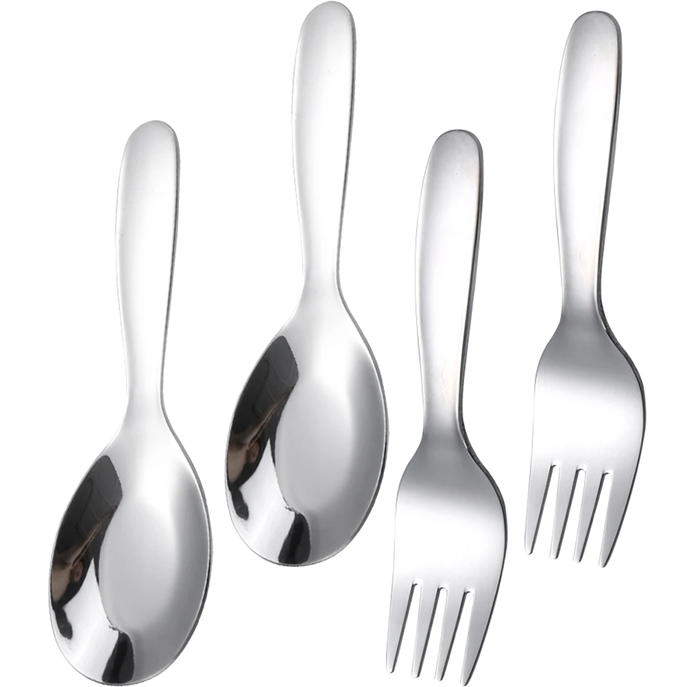 

4 Pcs Dinner Serving Spoons Steel Forks Large Cooking Kitchen Buffet Set