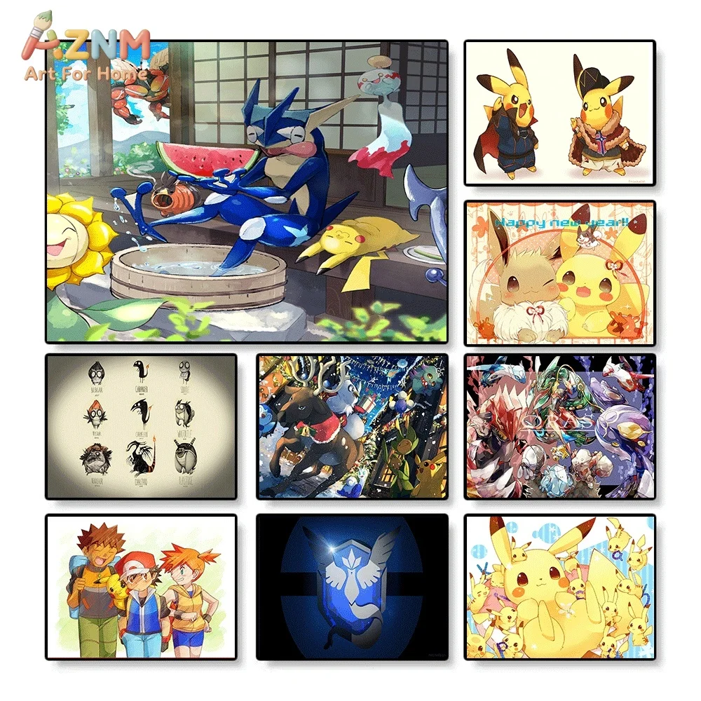 AZNM Greninja Pikachu Team Mystic Anime Pôster impresso em tela para decoração de sala de estar