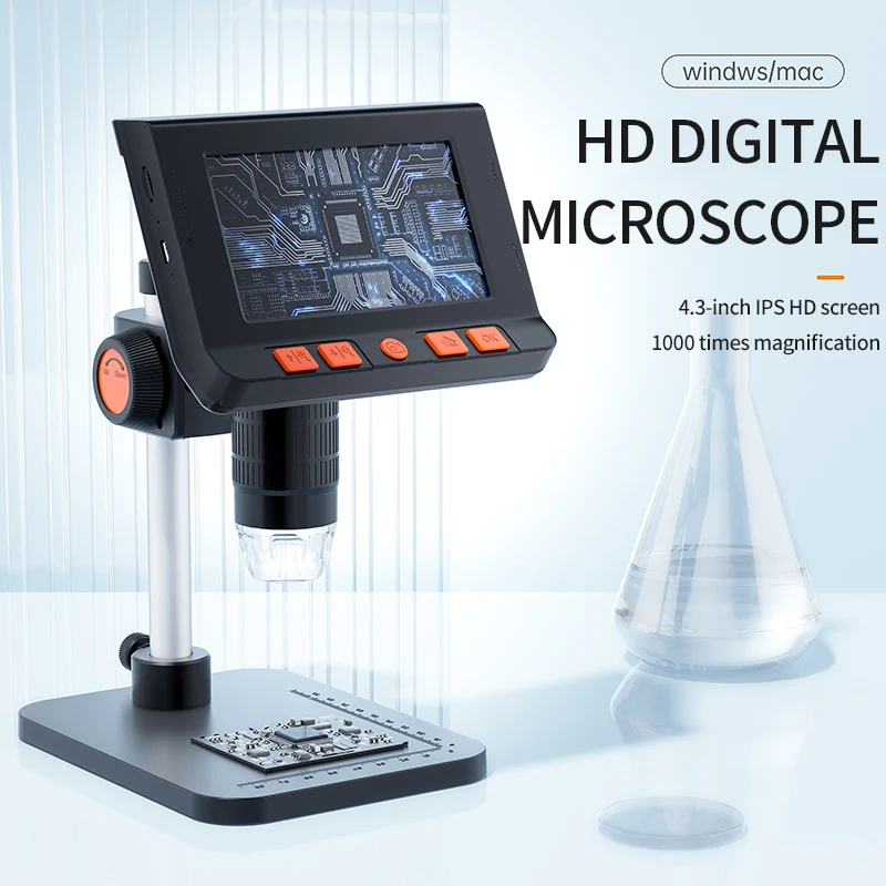 4.3 ” LCD Digital Coin Microscope 1000X Magnification Zoom USB Stereo Microscope Camera with Adjustbale Stand forAdult Soldering