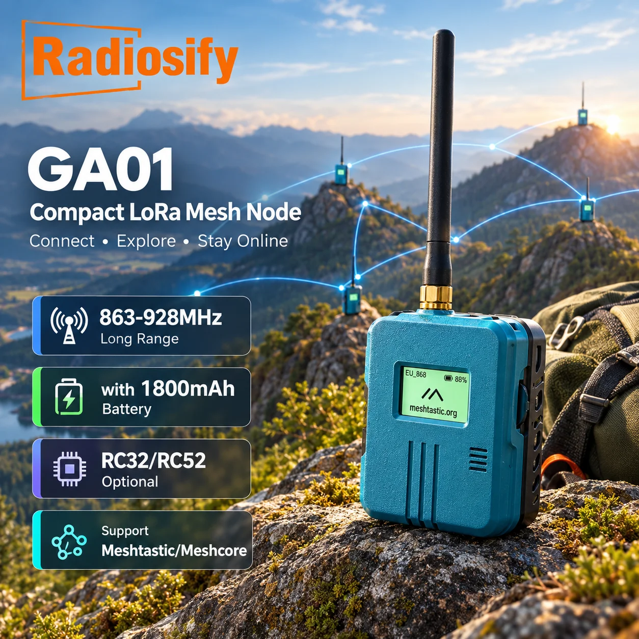 Heltec RadioCore RD-GA01 RC32 RC52  9-axis IMU GNSS Buzzer 1800mAh Battery 863-928MHz LoRa Mesh Node IoT Support Meshcore