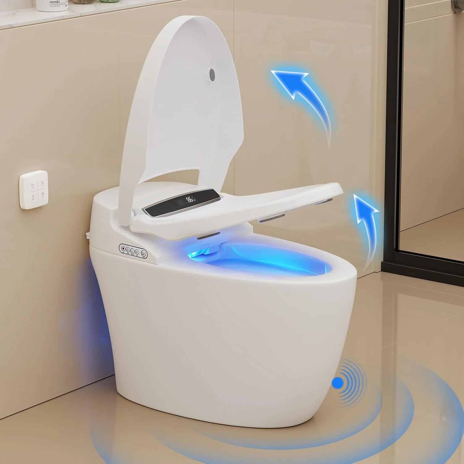 Hcore Smart One-piece Tankless Toilet Heated Seat Night Light Auto Flush Auto Open/Close Seat Slow Close Comfort Height