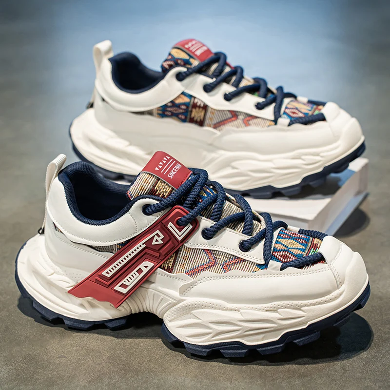 Autumn New Male Casual Shoes Fashion Thick Sole Footwear Breathable Outdoor Sneakers Male Non Slip Outsole Mixed Colour Chunky 7