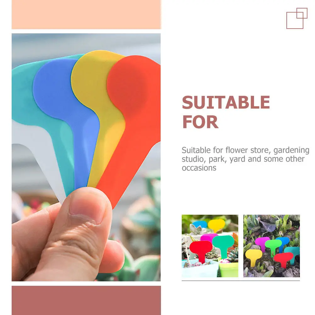 100Pcs T Design Plant Markers Plastic Garden Labels for Parks Nurseries Studios Exquisite Modeling Bright Non Fading Color