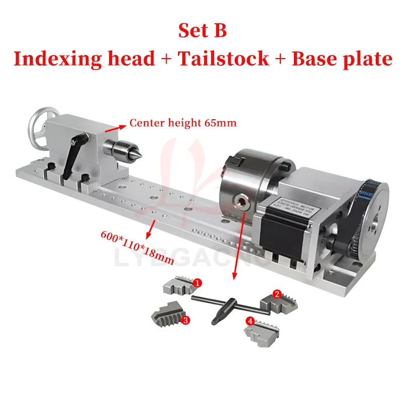 K5M-6-100AB CNC Rotary A-axis Indexing Head, Nema23 57mm Stepper Motor, 100mm 3/4 Jaw Chuck for Woodworking Engraving Machine