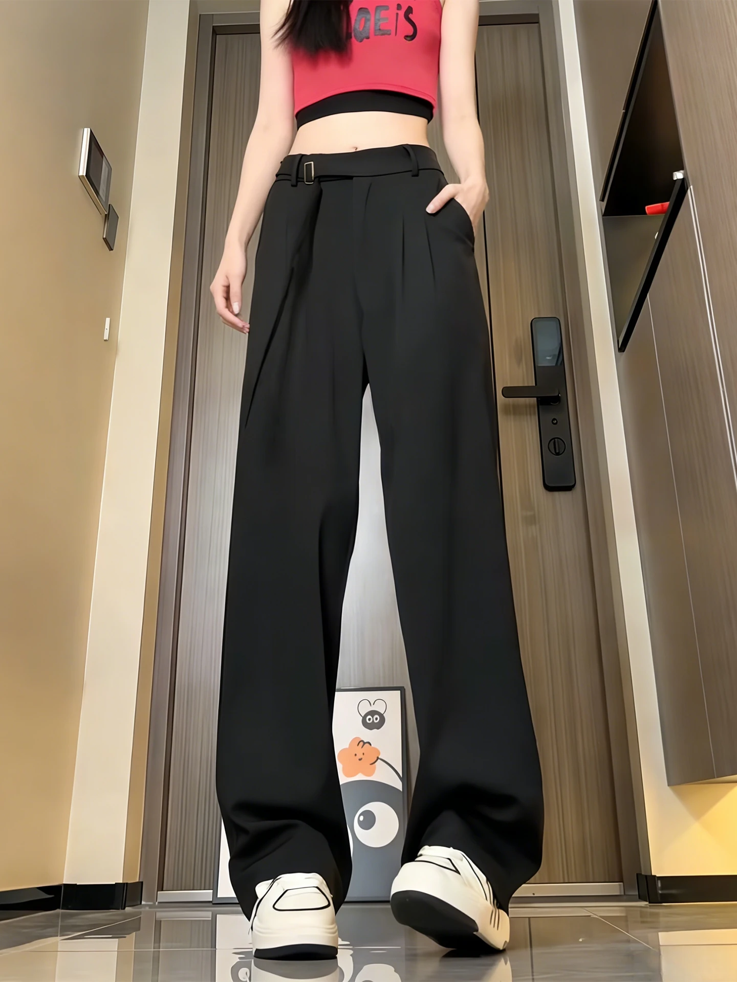 

Bla Ice Silk Casual Pants Men Women Spring Summer Straight Leg Drapey Slimming Wide Leg Pants Faionable Youthwear