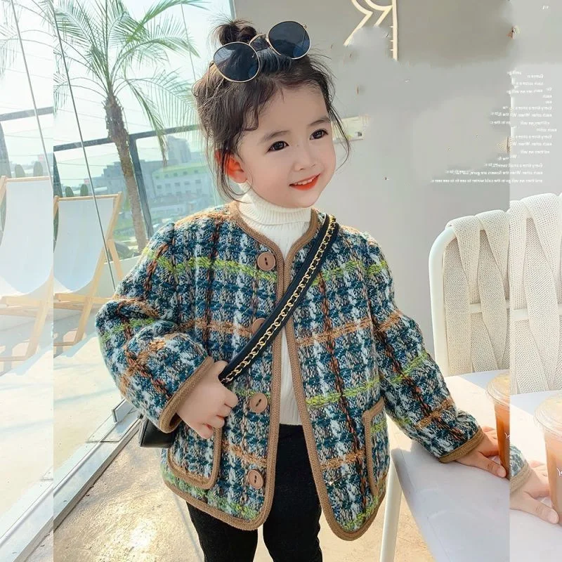 Fall Children's Fashion Plaid Jacket 2023 Girls Collegiate Style Cute Coat Little Girl Vacation Outing Costume Kids Clothes