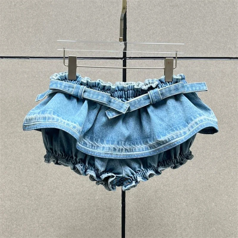 

Women's shorts New high waisted slim fit mini pants for summer 2026 Retro pure cotton denim shorts Bow decoration short skirt