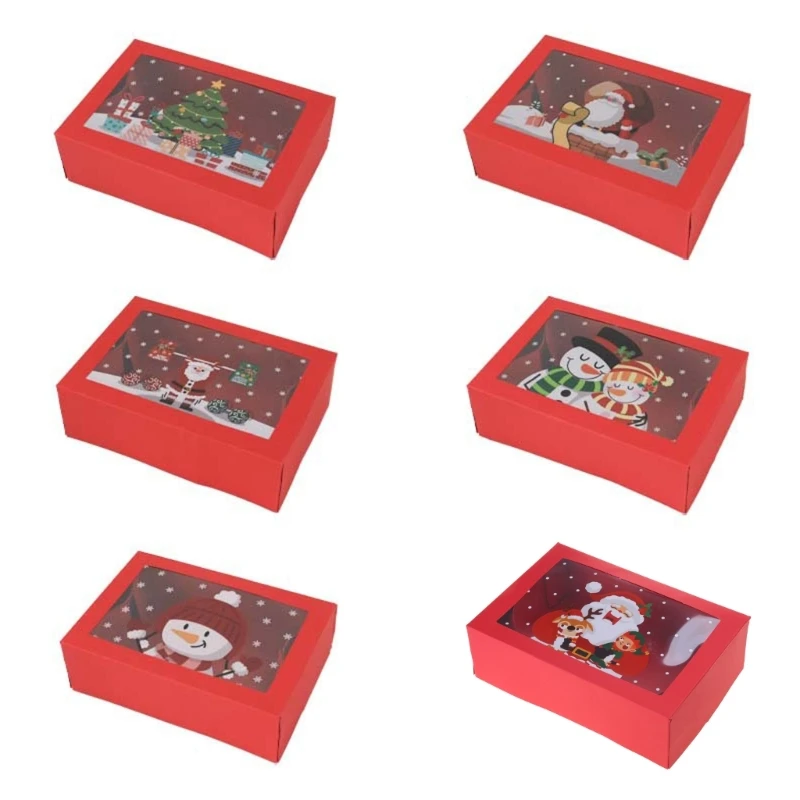 

12 Pcs Christmas Cartoon Cookie Box Treat Container Holiday Baking Pastry Packagings Containers for Gifts Giving Dropship