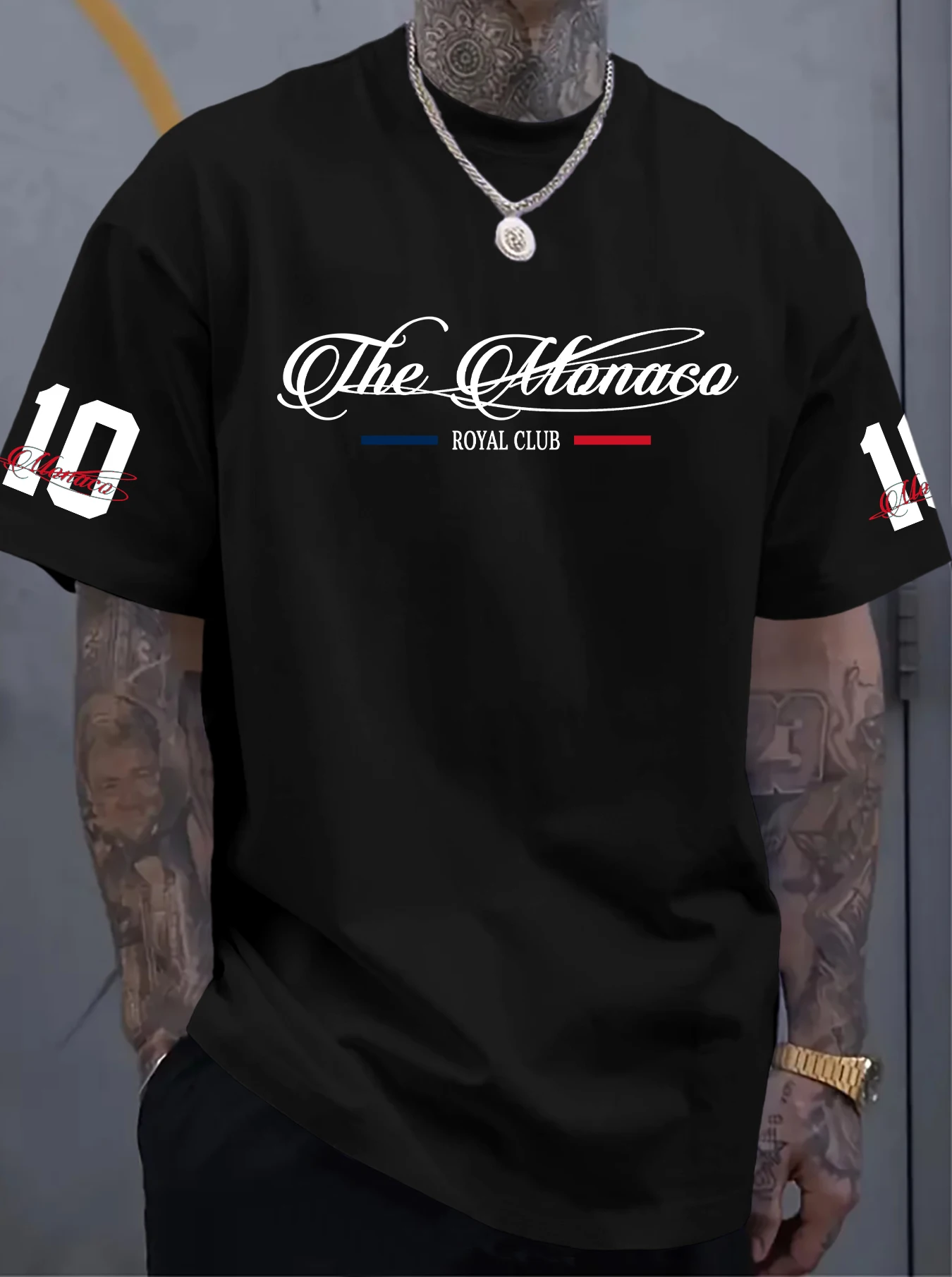 Men Oversized Drop Shoulder T-shirt, The Monaco Royal Club Number 10 Letter Graphic Print Casual Tee