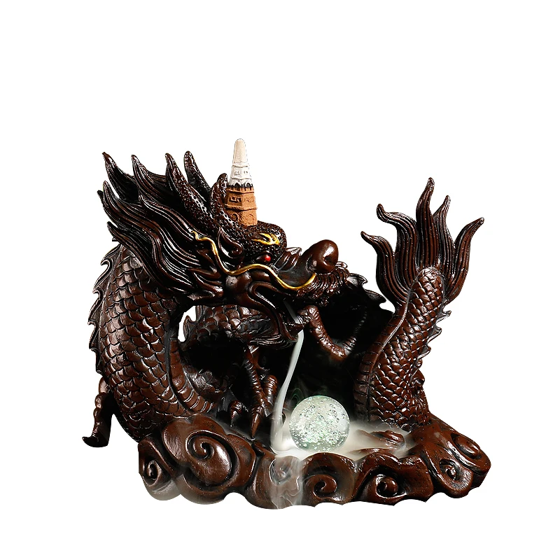 Imagem -05 - Queimador de Incenso Artesanal com Luz Led Imitação de Resina Escultura do Dragão Dragão Chinês Decoração Home Sorte Feng Shui