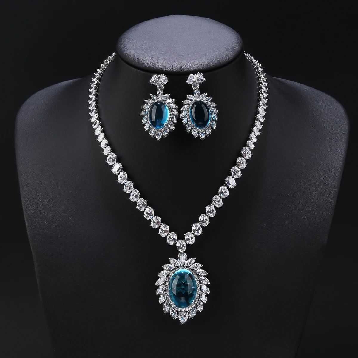 

Luxury Blue,Red, Green,Imitation Agate Stone Cubic Zirconia Pendant Necklace Earrings Set Bridal Wedding Jewelry Gift CN11333