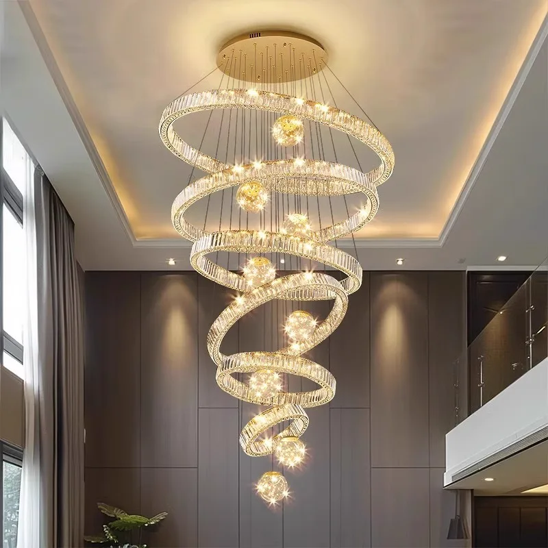

Chandelier, high ceiling, light luxury, crystal, stairwell, living room, gypsy, villa