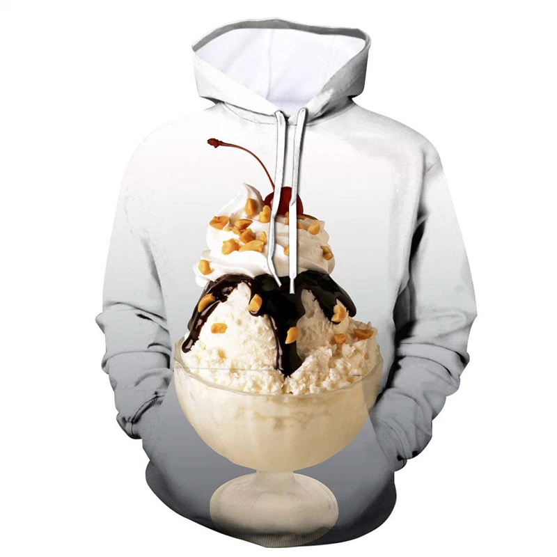 New 3D Printed Food Ice Cream Hoodie For Men Clothes Spring Autumn Long Sleeves Sweatshirt  Streetwear Pullover Hoodies Quality